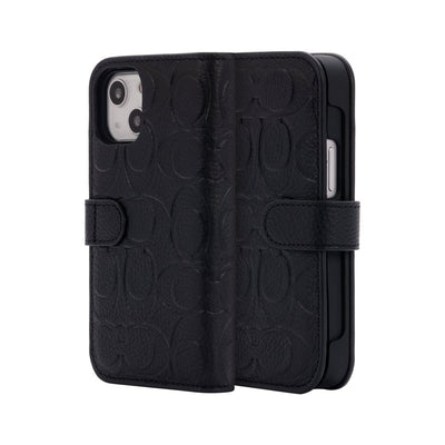 iPhone13mini - Coach (コーチ) - Folio Case 手帳型ケース - Black Emboss Signature C Pebbled Leather