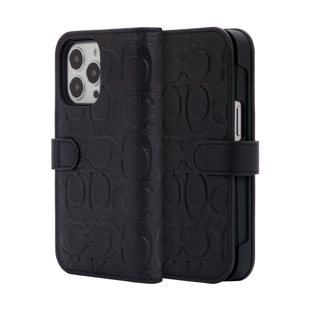 iPhone13Pro - Coach (コーチ) - Folio Case 手帳型ケース - Black Emboss Signature C Pebbled Leather