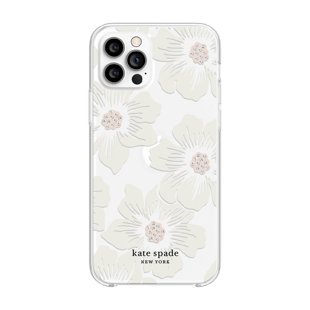kate spade new york - Protective Hardshell Case for iPhone 12 Pro Max - Hollyhock Floral Clear/Cream with Stones