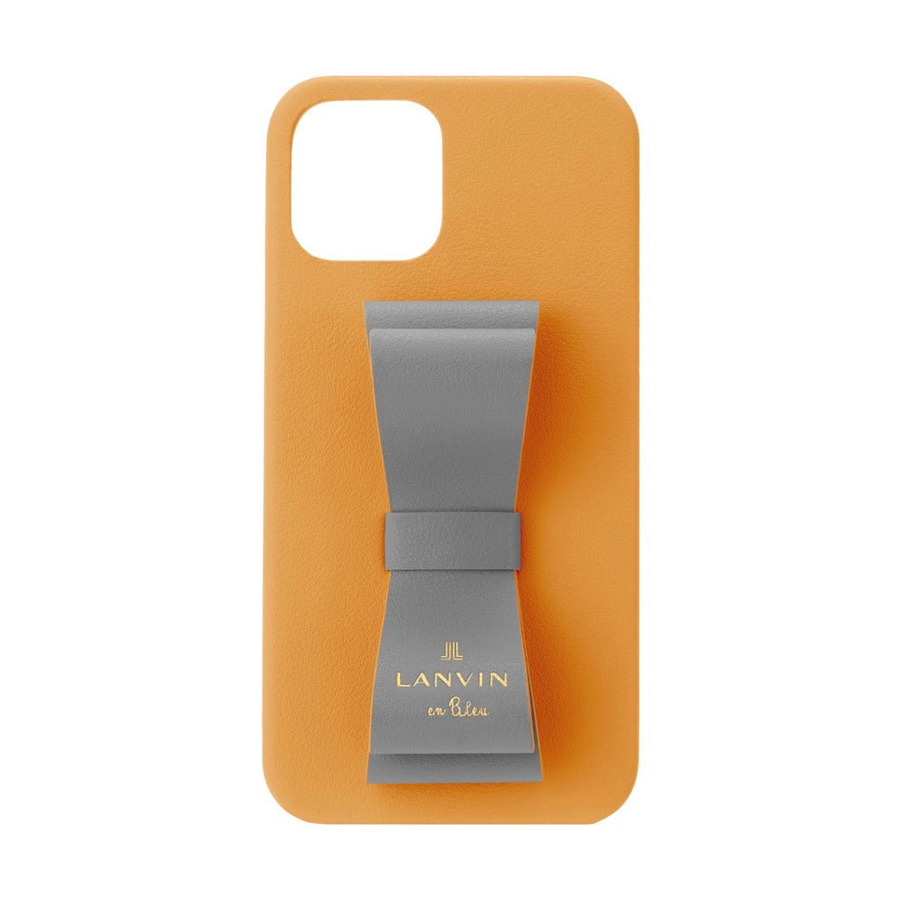 iPhone13mini - LANVIN en Bleu(ランバン オン ブルー) - SLIM WRAP CASE STAND & RING RIBBON スマホケース リボン - Ash Grey/Mustard