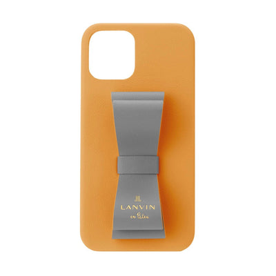 iPhone13mini - LANVIN en Bleu(ランバン オン ブルー) - SLIM WRAP CASE STAND & RING RIBBON スマホケース リボン - Ash Grey/Mustard