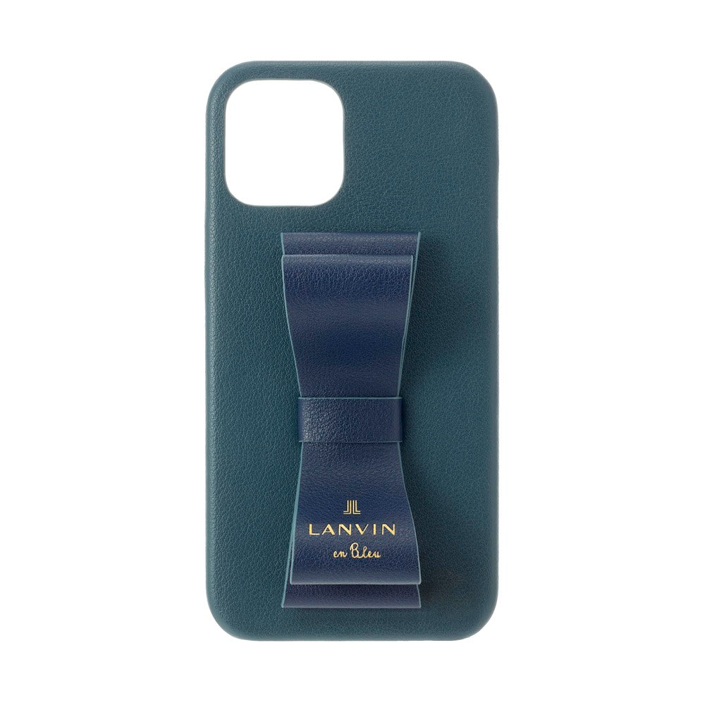 iPhone13Pro - LANVIN en Bleu(ランバン オン ブルー) - SLIM WRAP CASE STAND & RING RIBBON スマホケース リボン - Navy/Vintage Blue