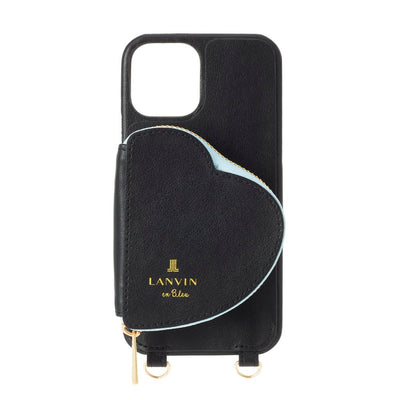 iPhone13Promax - LANVIN en Bleu(ランバン オン ブルー) - WRAP CASE POCKET SIMPLE HEART WITH PEARL TYPE NECK STRAP ストラップ - Black