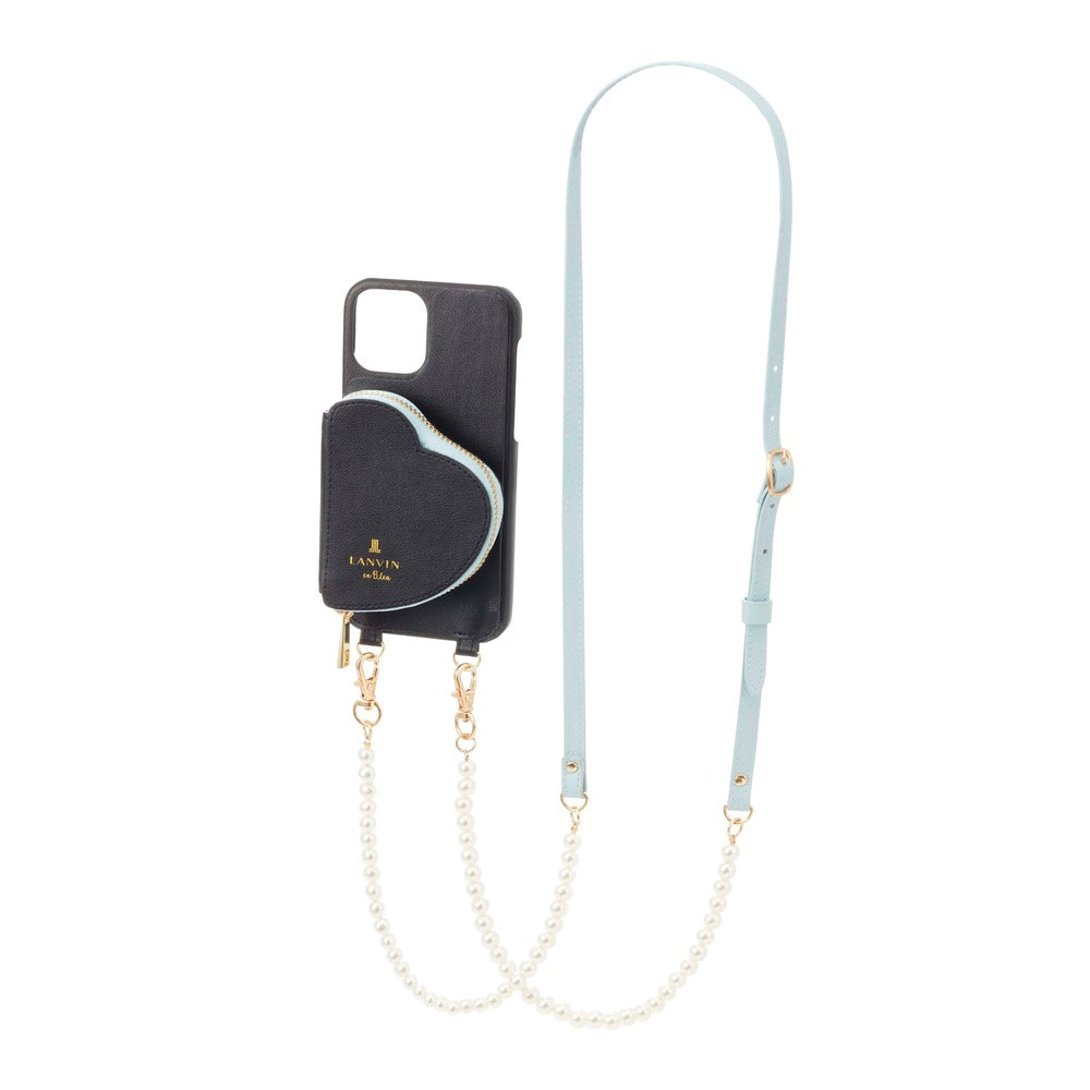 iPhone13 - LANVIN en Bleu(ランバン オン ブルー) - WRAP CASE POCKET SIMPLE HEART WITH PEARL TYPE NECK STRAP ストラップ