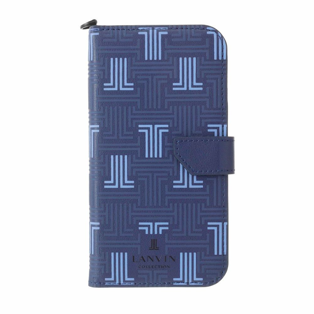 iPhone13mini - LANVIN COLLECTION (ランバン コレクション) - FOLIO CASE SIGNATURE WITH NECK STRAP 手帳型ケース - Blue