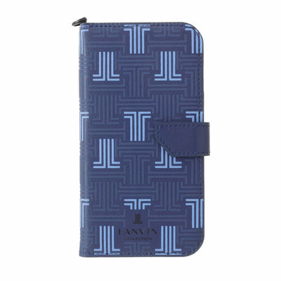 iPhone13mini - LANVIN COLLECTION (ランバン コレクション) - FOLIO CASE SIGNATURE WITH NECK STRAP 手帳型ケース - Blue