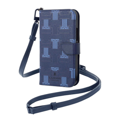 iPhone13mini - LANVIN COLLECTION (ランバン コレクション) - FOLIO CASE SIGNATURE WITH NECK STRAP 手帳型ケース