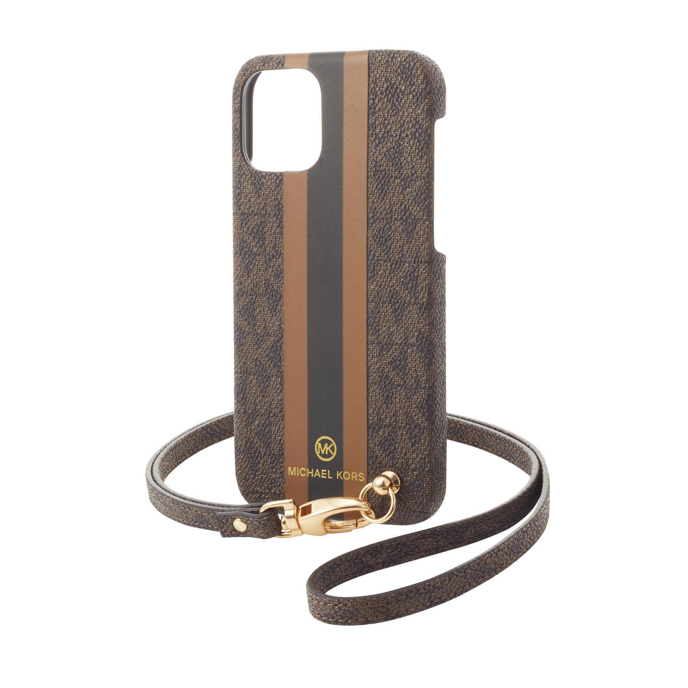 MICHAEL KORS - Slim Wrap Case Stripe with Neck Strap - Magsafe for iPhone 12 mini - Brown